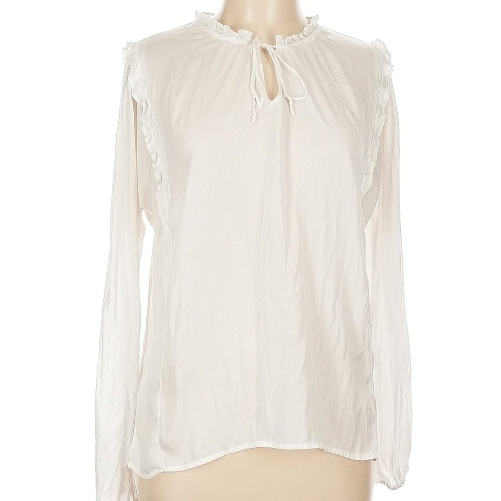 Dolan Women Blouse‎ Size Small White Ruffles Long Sleeves Tie collar Lightweight